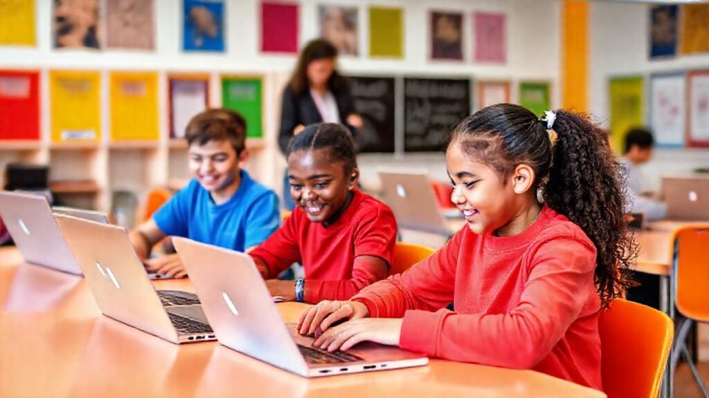 Estudiantes con Mac aprenden en aula