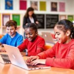 Estudiantes con Mac aprenden en aula