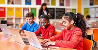 Estudiantes con Mac aprenden en aula